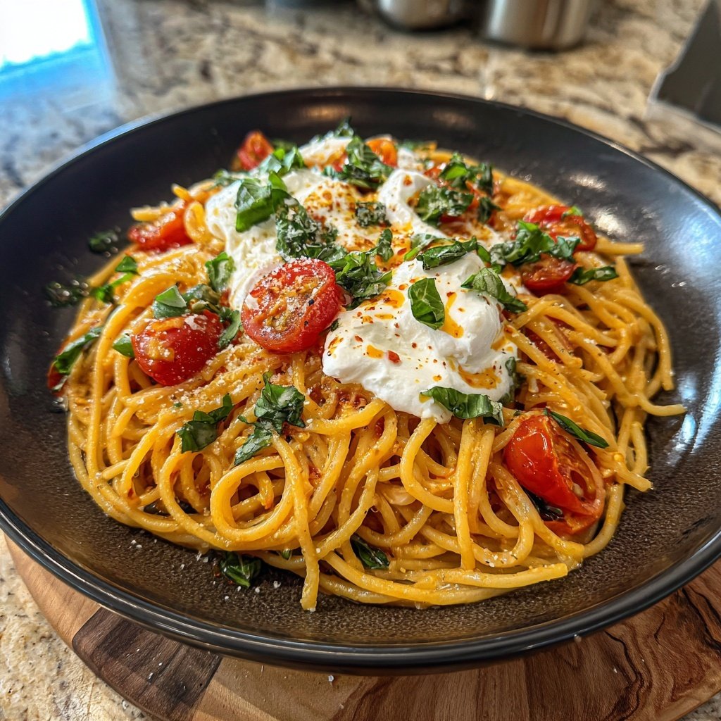 Spaghetti mit Tomaten und Burrata