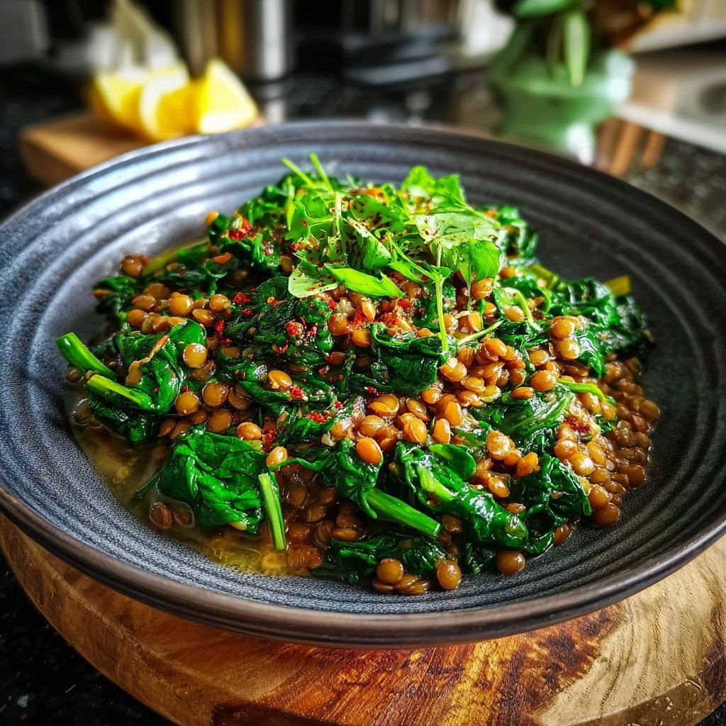 Kalorienarme Linsenpfanne Mit Spinat