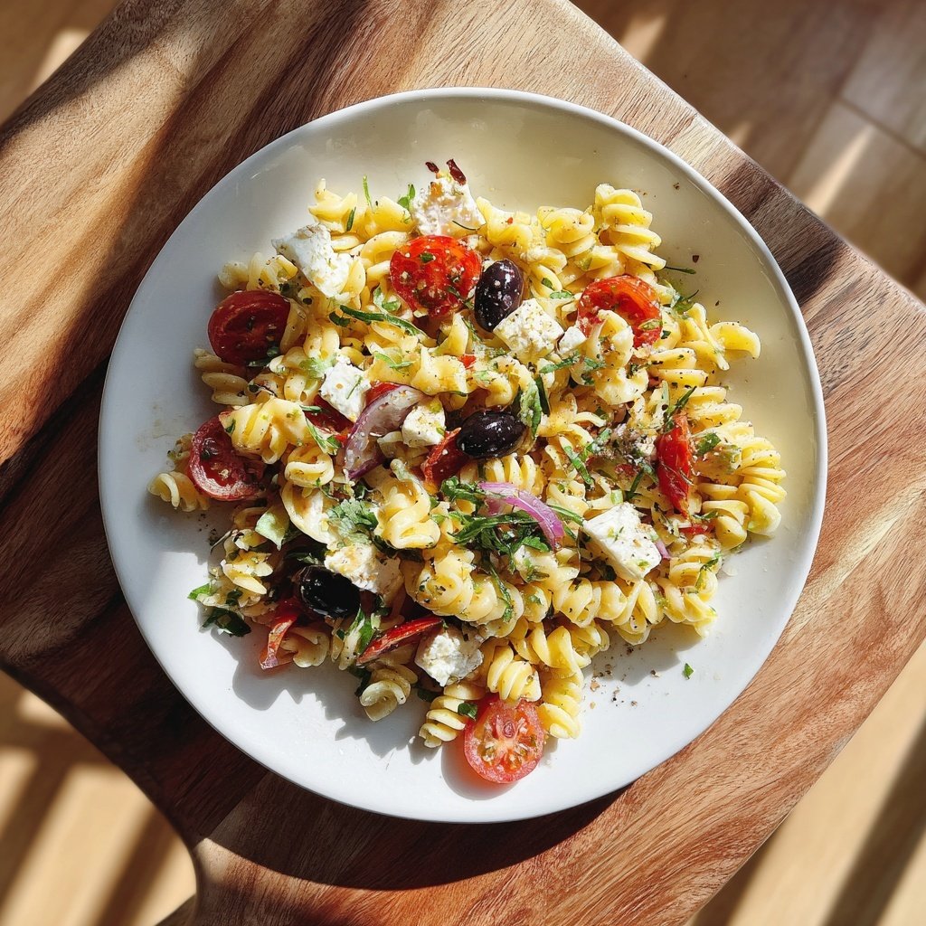 Mediterraner Nudelsalat Mit Feta Und Oliven