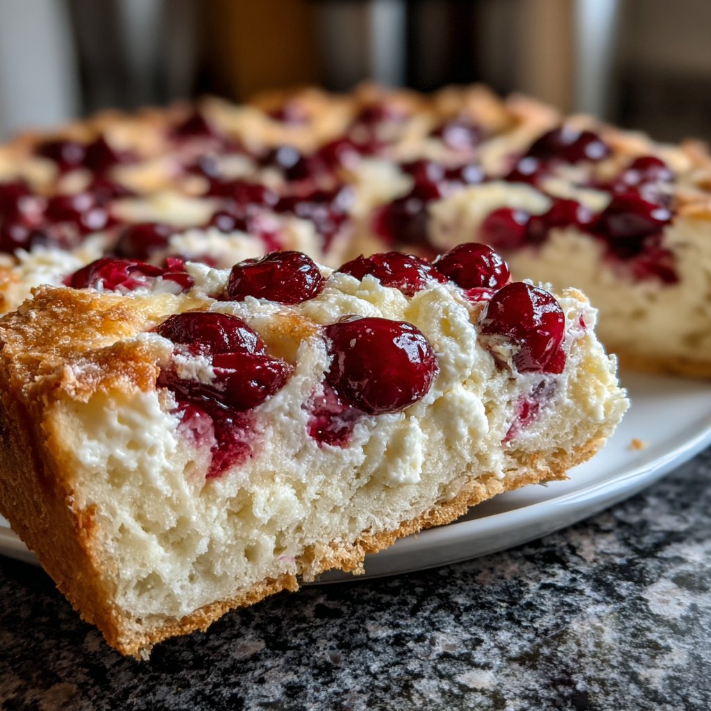Blechkuchen mit Kirschen und Creme